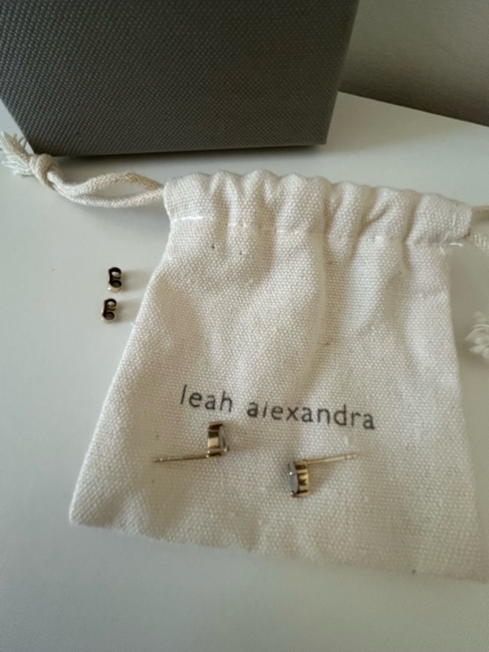 Leah Alexandra Teardrop moonstone stud earrings. - Picture 2 of 5